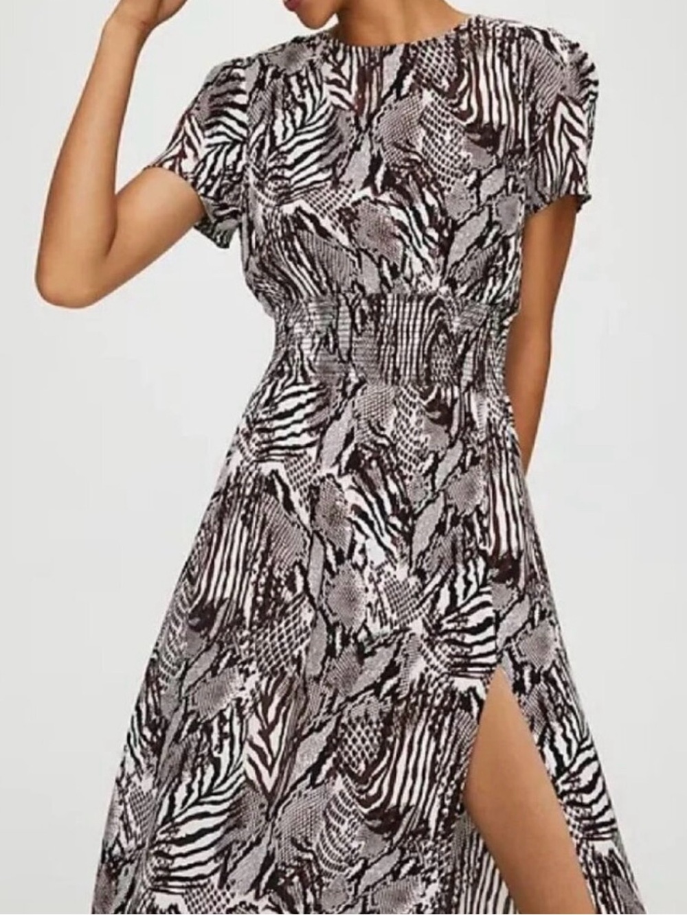 ARITZIA WILFRED Maxime Short Sleeve Maxi Dress Keyhole Back, Animal Print — S